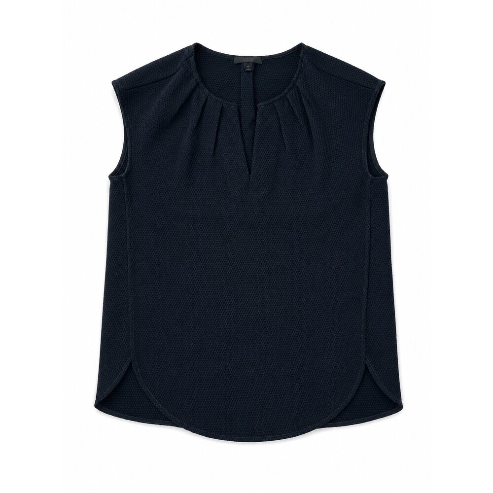 Women's J Crew Blue Textured Keyhole Pleat Neck  Short Cap Sleeve Top Size 4